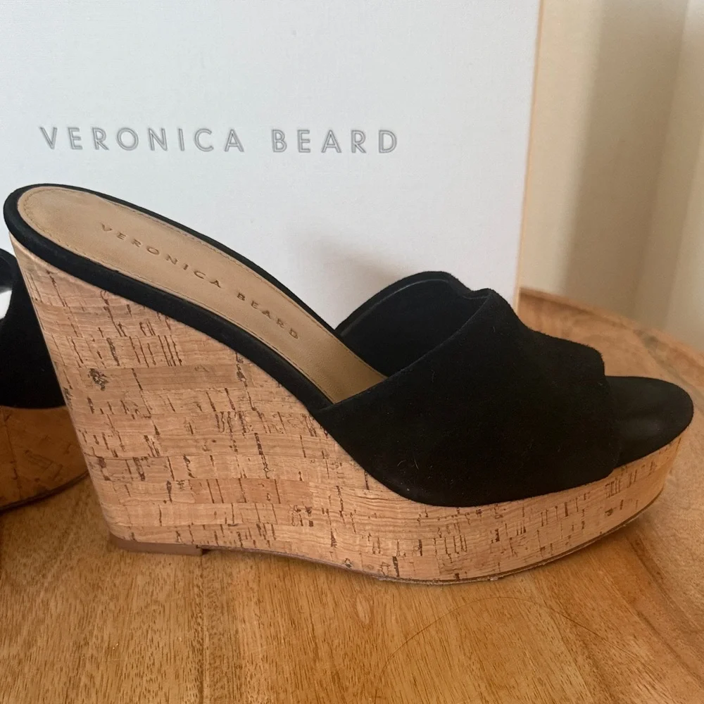 Veronica Beard Black Suede Platform Cork wedges - Picture 8 of 9